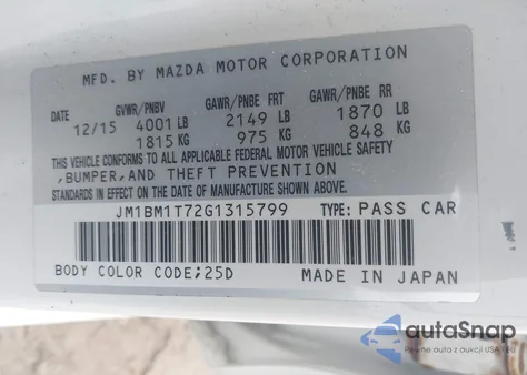 2016 Mazda Mazda3 I Sport from USA, damaged, VIN JM1BM1T72G1315799